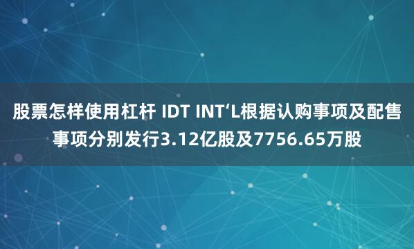 股票怎样使用杠杆 IDT INT‘L根据认购事项及配售事项分别发行3.12亿股及7756.65万股