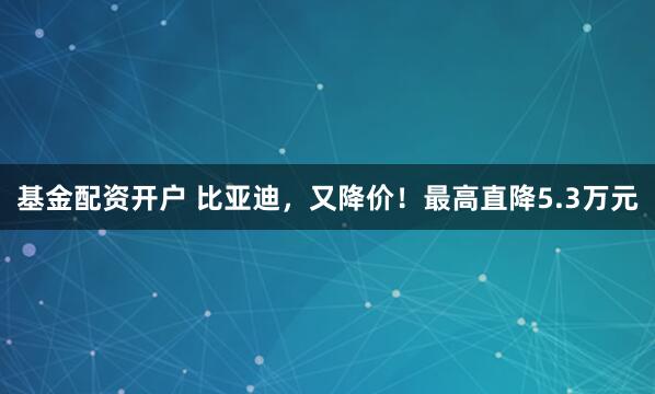 基金配资开户 比亚迪，又降价！最高直降5.3万元