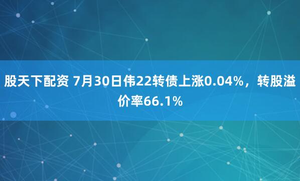 股天下配资 7月30日伟22转债上涨0.04%，转股溢价率66.1%