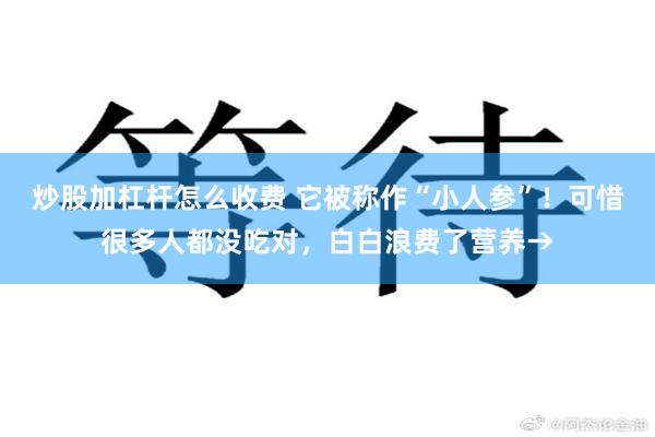 炒股加杠杆怎么收费 它被称作“小人参”!可惜很多人都没吃对,白白浪费了营养→